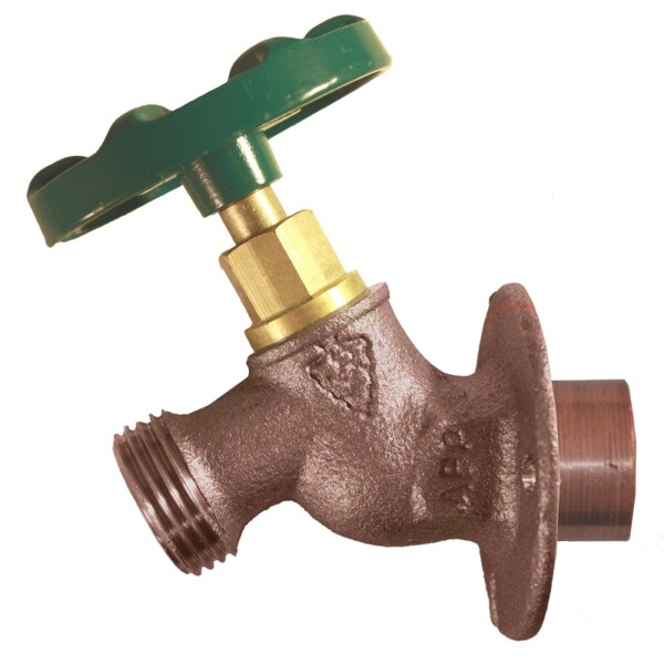 The Arrowhead Brass 355LF solid flange sillcock series has a ¾” copper sweat connection.