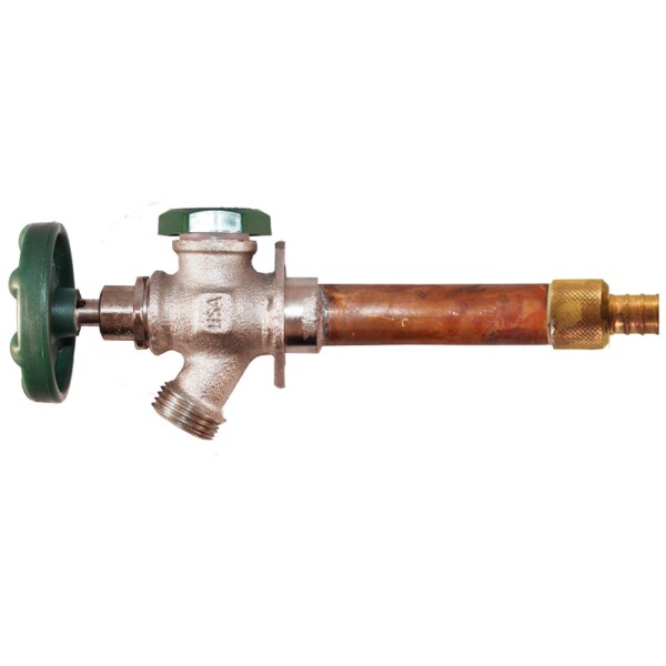 The Arrowhead Brass 427LF series anti-siphon frost-proof hydrants have a ¾” PEX inlet.