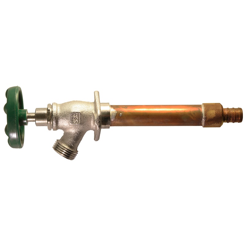 The Arrowhead Brass 457LF standard frost-proof hydrants have a ¾” PEX inlet.
