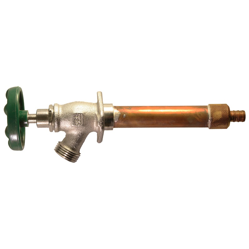 The Arrowhead Brass 459LF series standard frost-proof hydrants have a ½” PEX inlet.