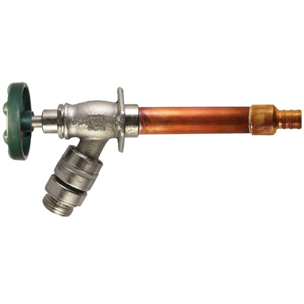 The Arrowhead Brass 487LF self-draining anti-siphon frost-proof hydrants have a ¾” PEX inlet.
