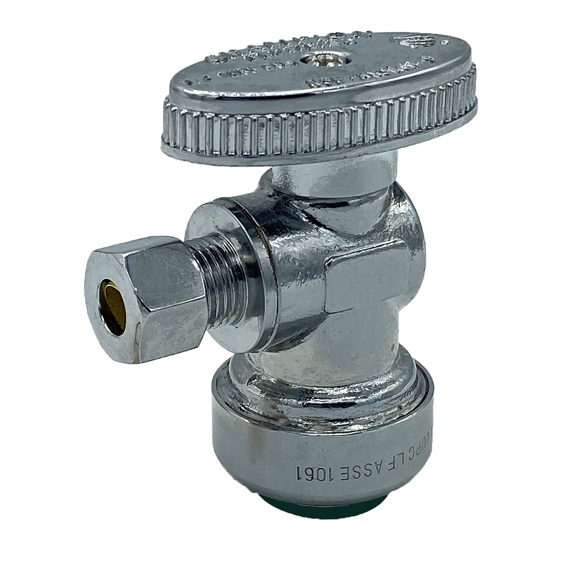 The Arrowhead Brass AS50R25C angle supply stop valves have self-lubricating Teflon seals and a double O-ring for safety.