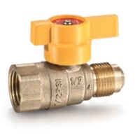 The Arrowhead Brass GB50FFL AGA gas ball valves have a ½” female iron pipe (FIP) x ½” flare connection.