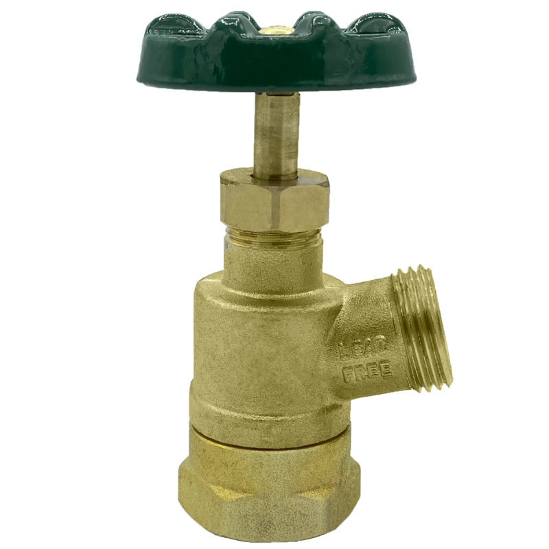 The Arrowhead Brass GV100F-V garden valve is lead-free. The GV100F-V has a 1” female iron pipe (FIP) inlet and inverted nose design.