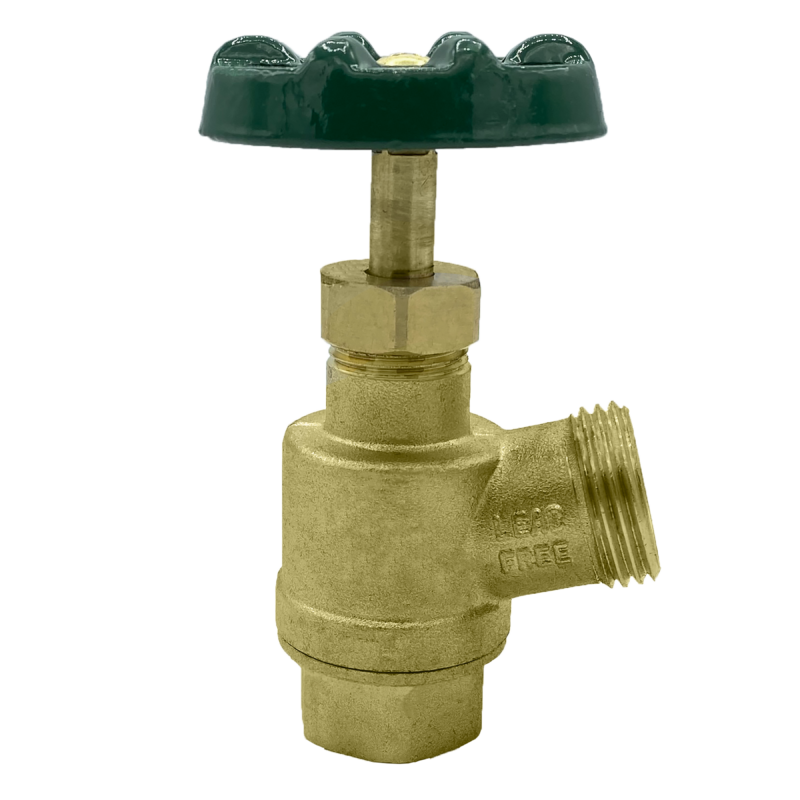 The Arrowhead Brass GV50F-V garden valve is lead-free. The GV50F-V has a ½” female iron pipe (FIP) inlet and inverted nose design.