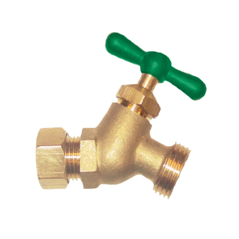 The Arrowhead Brass NK50C no kink hose bib is made from heavy patterned lead-free brass and has a ½” compression inlet.