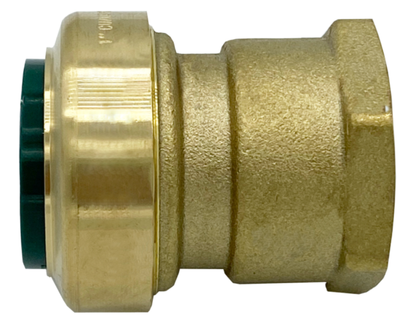 Arrowhead Brass RGA100F100 push-fit adapter is lead-free and is perfect for quick and easy installation. Used by homeowners and contractors, the RGA100F100 has a 1” push-fit connection and a 1” female national pipe thread (FNPT) connection.