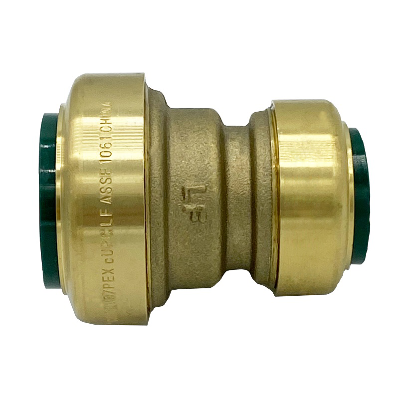 Arrowhead Brass RGC75-R push-fit couplers are lead-free and allow for ease of installation on copper, CPVC, and PEX within seconds. The RGC75-R is ¾” x ½”.