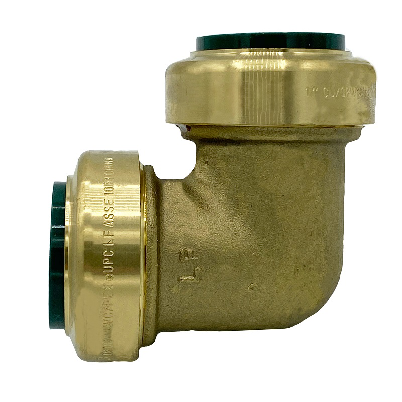 Arrowhead Brass RGE100 push-fit elbow adapters are lead-free and allow for ease of installation on copper, CPVC, and PEX within seconds. The RGE100 is 1” x 1”.