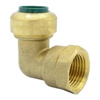The Arrowhead Brass RGEA50F50 push-fit elbow adapters are lead-free and allow for ease of installation on copper, CPVC, and PEX within seconds. The RGEA50F50 is ½” x ½” with a female national pipe thread (FNPT) connection.