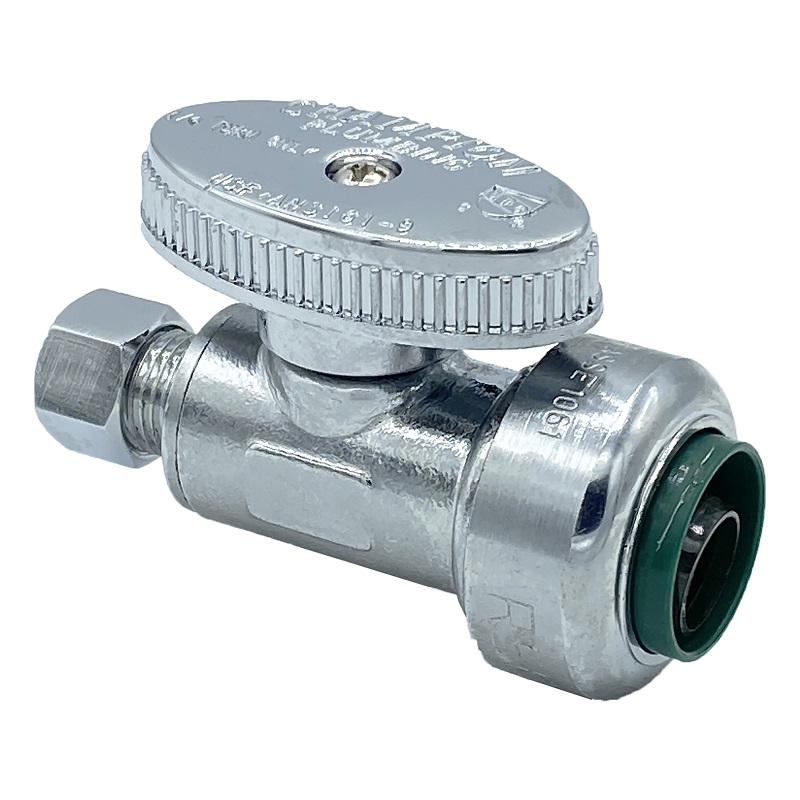 The Arrowhead Brass SS50R25C straight stop valves are lead-free and have a polished chrome finish.