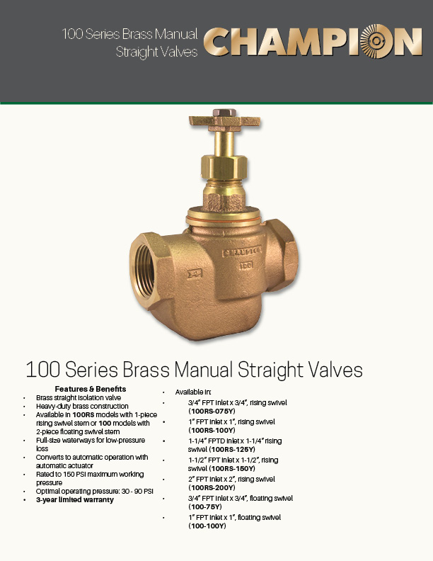 Champion Irrigation 100 Series Manual Straight Valves Spec Sheet
