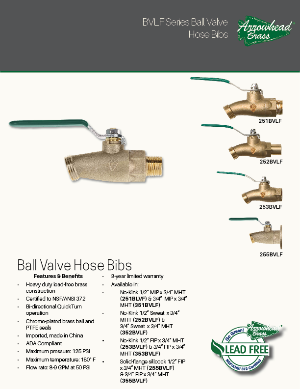 Arrowhead Brass BVLF Series Ball Valve Hose Bibs