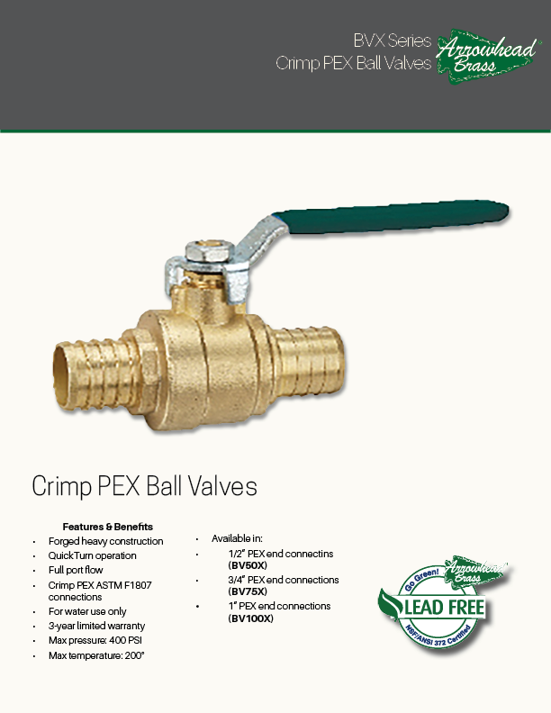 Arrowhead Brass BVX Series Crimp PEX Ball Valves Spec Sheet