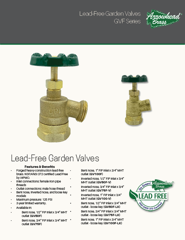 Arrowhead Brass GVF Series Garden Valves Spec Sheet