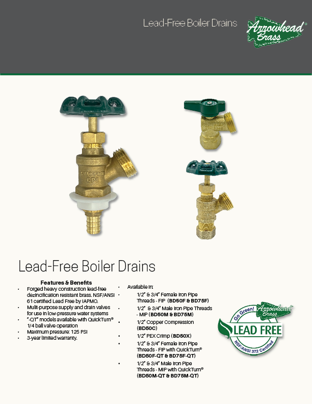 Arrowhead Brass Lead-free Boiler Drains Spec Sheet