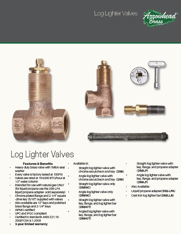 Arrowhead Brass Log Lighter Valve Spec Sheet