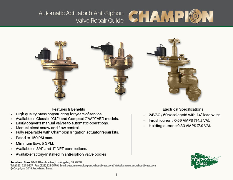 Champion Irrigation Automatic Actuator Valve Repair Guide